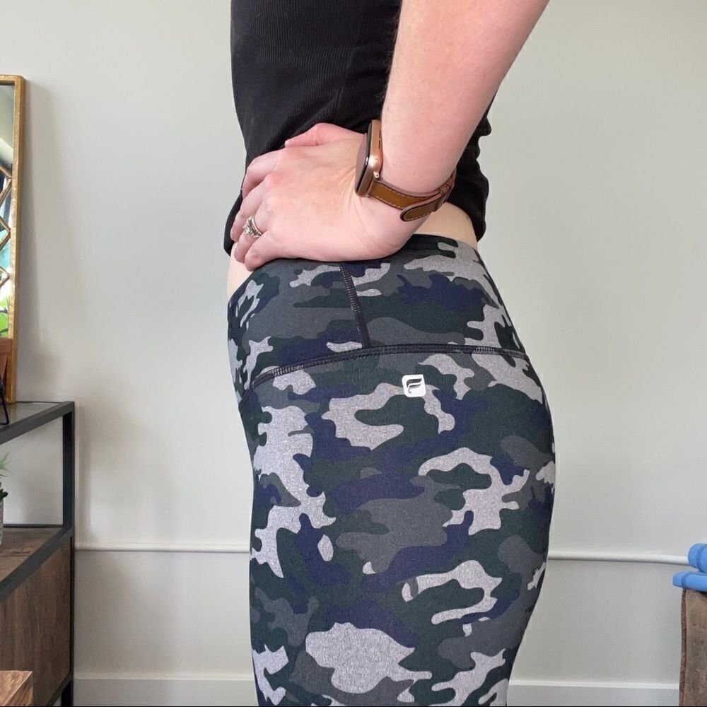 Fabletics Blue and Green Camo 7/8 High Waist Leggings with Hidden Pocket S